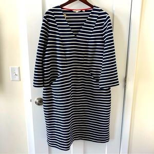 Boden Navy and white striped pocketed midi dress (size 22)